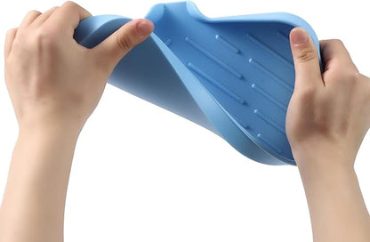 MicoYang Silicone Bathroom Soap Dishes with Drain Spout-Bathroom and Kitchen Sink Organizer,Sponge Holder,Dish Soap Tray,Perfect for Dispenser,Scrubber,Bottle on Sink or Counter-Light Blue 9.6"×5.3"