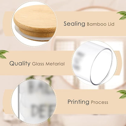 Tessco for you 6 Pcs Cotton Ball Holder Apothecary Jars with Lids Glass 3 Pcs Bamboo Tray Oval Plate Bathroom Decor Clear Cotton Ball Holder Bathroom Organizer Countertop Storage Containers