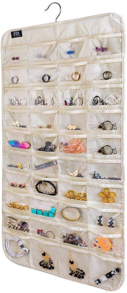 BB Brotrade Hanging Jewelry Organizer,Double Sided Jewelry Storage Organizer with Embossed Pattern,80 Clear PVC Pockets Organizer for Holding Jewelries