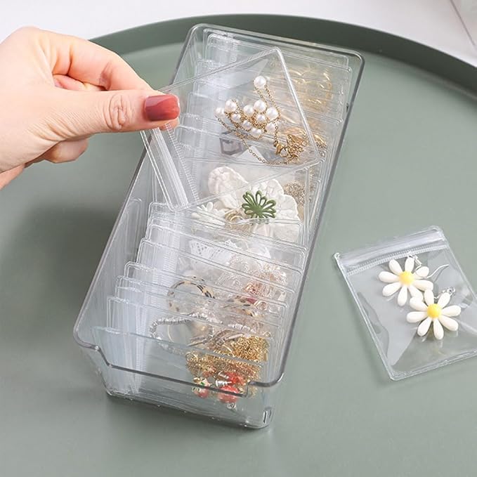2 Pack Acrylic Organizers Cases Jewellery Storage Box 60 Pack PVC Clear Jewelry Anti Oxidation Zipper Bags for Packaging Earring Rings Necklace Large Space Jewellery Case Anti-oxidation Bag
