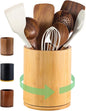 Wooden Utensil Holder, 360°Rotating 7.3'' Large Utensil Holder for Kitchen Counter, Kitchen Utensil Organizer, Utensil Crock, Farmhouse Kitchens Countertop Decor, Bamboo Wood