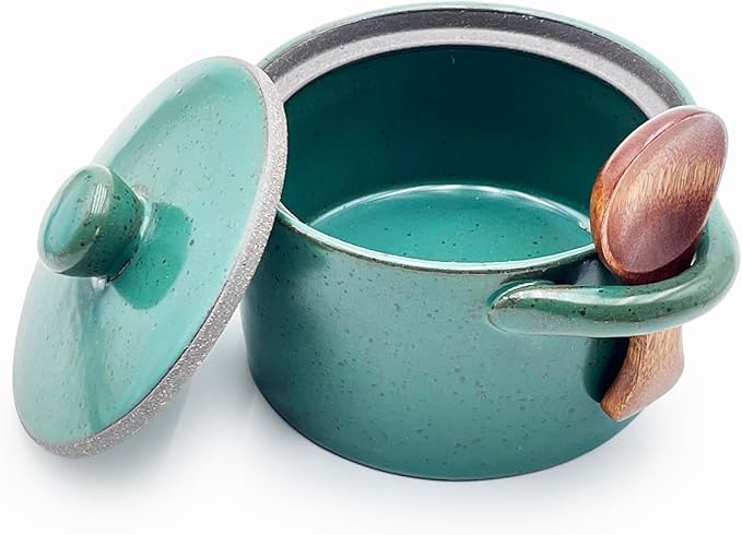 Ceramic Salt Cellar With Lid & Spoon,12oz Salt Container For Countertop,Sugar Bowl,Spice Jar(Green B)