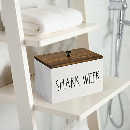 Hacaroa Tampon Holder for Bathroom, Shark Week Tampon Storage Organizer with Lid, Farmhouse Rustic Wood Pad Container Feminine Product Caddy Box for Bathroom Accessories, Movable Partition