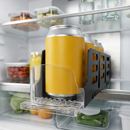 Baluue Drink Organizer for Fridge, Single Row Automatic Soda Can Dispenser, Spring Push Self-Pushing Glide Holder for Beverage Cans in Mini Refrigerator Storage