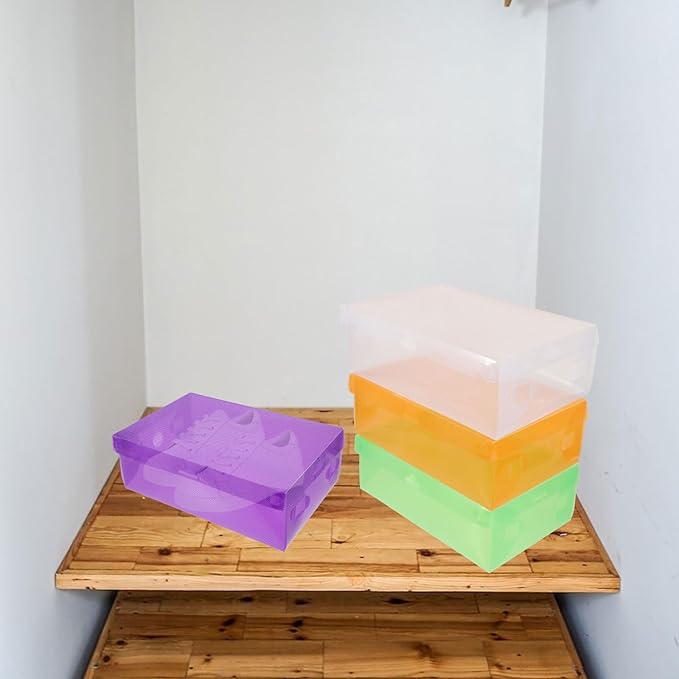 Gadpiparty 7pcs Stackable Plastic Shoe Boxes with Flip Lid, Thickened Colored Sneaker Storage Containers for Men, Women, Space-saving Organizer for Closet and Entryway Random Color