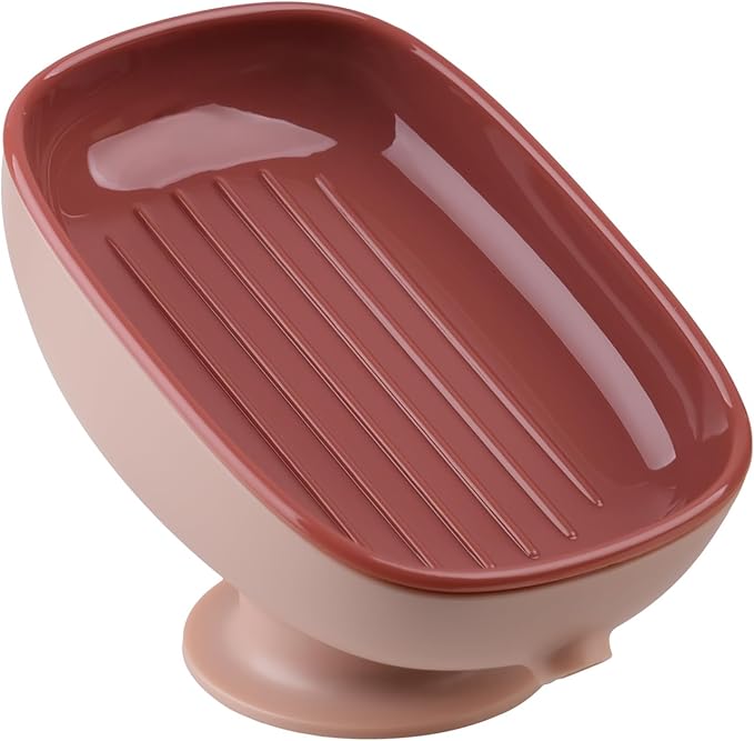 Soap Holder Self Draining for Sink Soap Holder Suction Cup Bar Soap Holder for Kitchen Bathtub - Pink