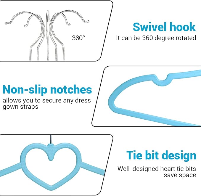 Plastic Hangers 20 Pack, Blue Shirt Hangers Ultra Thin Space Saving with 360 Degree Swivel Hook, Strong & Durable Adult for Dress, Shirts, Coats