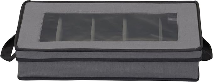 Household Essentials Windowed Flatware Storage Chest, 5 Compartment Storage with Serving Utensil Pouch, Removable Lid, Stackable, Foldable, Gray