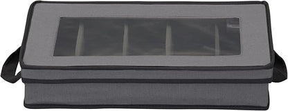 Household Essentials Windowed Flatware Storage Chest, 5 Compartment Storage with Serving Utensil Pouch, Removable Lid, Stackable, Foldable, Gray