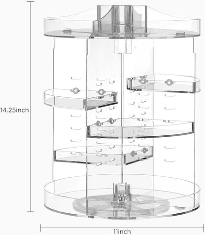 HBlife 360 Rotating Makeup Organizer Plus Size Adjustable Carousel Large Capacity Revolving Perfume Organizer Skincare Organizers Cosmetic Storage Spinning Holder for Vanity, Clear