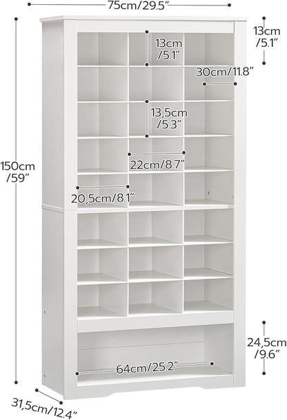 HOOBRO Tall Shoe Cabinet with 24 Cubbies and Bottom Storage Shelf, Large Capacity Shoe Storage Organizer for Entryway, Freestanding Wooden Shoe Rack for Closet, Living Room, White WT24SC01
