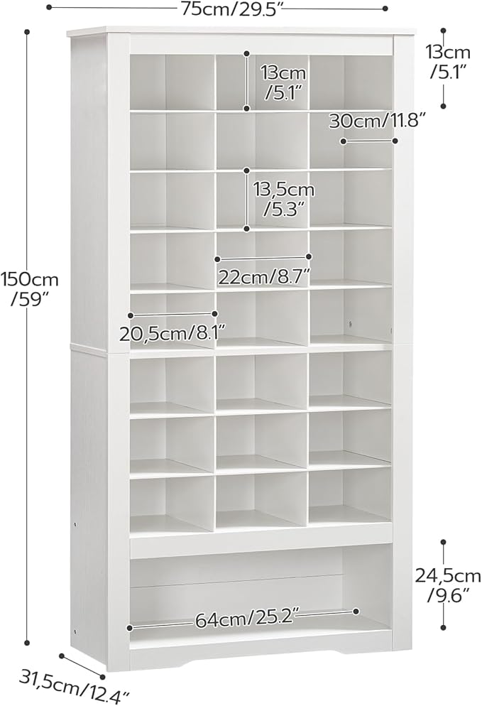 HOOBRO Tall Shoe Cabinet Set of 2, 9 Tier Shoe Storage Cabinet, Freestanding Wooden Shoe Organizer with 24 Cubbies and 3 Hooks, for Entryway, Closet, Living Room, White WT24SCP201