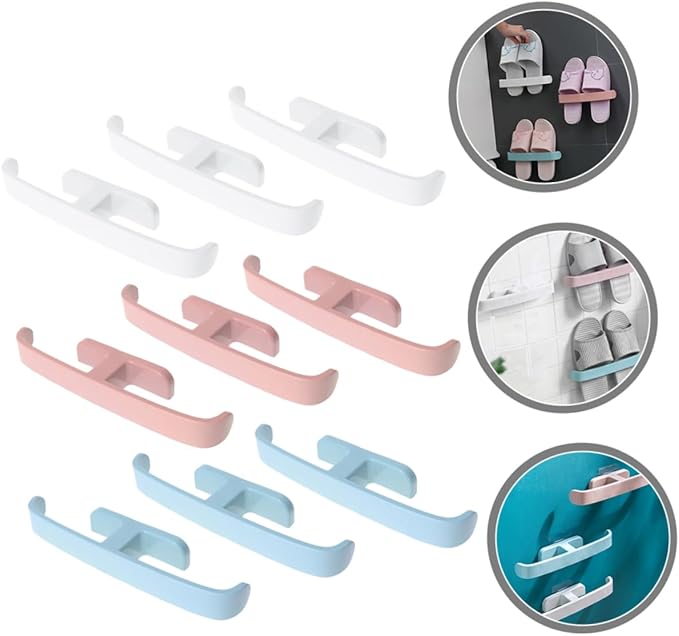 PRETYZOOM 9pcs Wall-mounted Slipper Rack Organizer No-drill Shoe Holder for Bathroom Kitchen and Entryway Stylish Strong Easy to Install Multi-purpose Hanging Storage