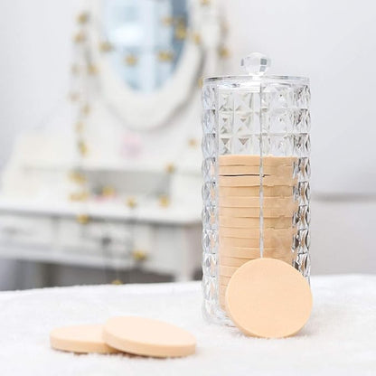 Luxspire Acrylic Makeup Cotton Round Holder, Clear Diamond Pattern Cotton Pads Organizer Container Display Stand Cosmetic Makeup Storage Box with Lid - Clear
