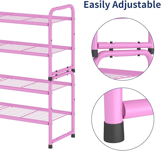 SUFAUY 2 Tier 33" Wide Shoe Rack, Closet Metal Wire, Stackable, Pink