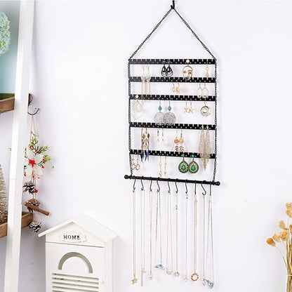 NBEADS Wall Hanging Jewelry Organizer, Earring Necklace Holder with Hanging Hooks for Earrings, Necklaces, Bracelets
