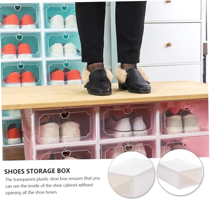 INOOMP Creative Shoes Box Large Capacity Drawer-type Shoe Organizer Thickened Plastic Storage Case 6pcs Stackable Storage Boxes for Closet and Home