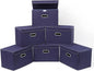 STOREONE Fabric Storage Cube Bins Foldable Organizer Container Collapsible Basket with Lids and Metal Handles, for Home, Bedroom, Closet 6 Pcs (Navy Blue)