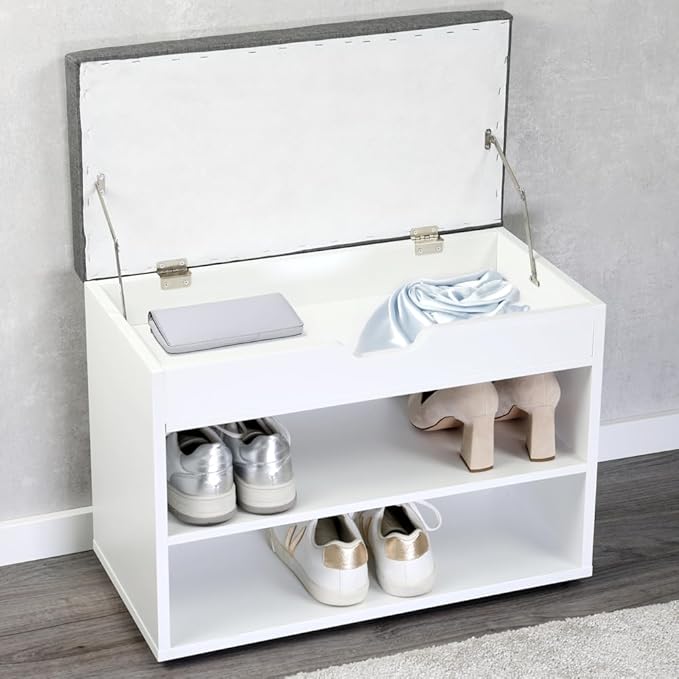 Kesper 15914 13 Shoe Cabinet with Seat Cushion, Made from FSC Certified Chipboard, Dimensions: W 60 x H 47 x D 30 cm