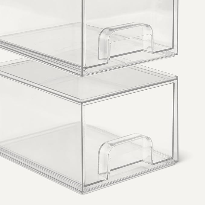 Amazon Basics Stackable Plastic Storage Makeup Organizer Drawers, Clear, 7.5" x 6" x 4.5", 4 Pack