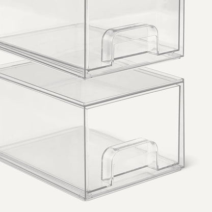 Amazon Basics Stackable Plastic Storage Makeup Organizer Drawers, Clear, 7.5" x 6" x 4.5", 4 Pack