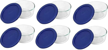 Pyrex 7200 2-Cup Glass Bowl & 7200-PC Dark Blue Lid (6-Pack) - Made in USA