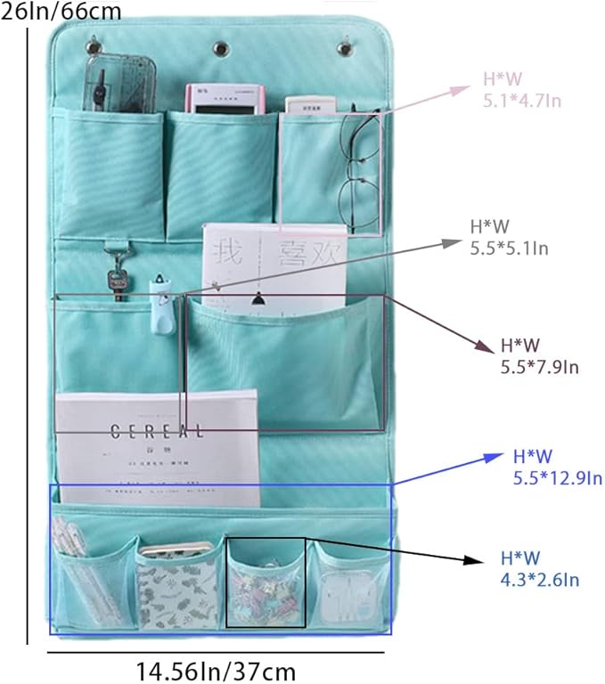 Hanging Organizer with Pockets – Wall & Door Storage Bag with 3 Sticky Hooks – Hanging Storage Organizer for Bathroom, Bedroom, Closet, Dorm, Washing Table (3Layer, Green)