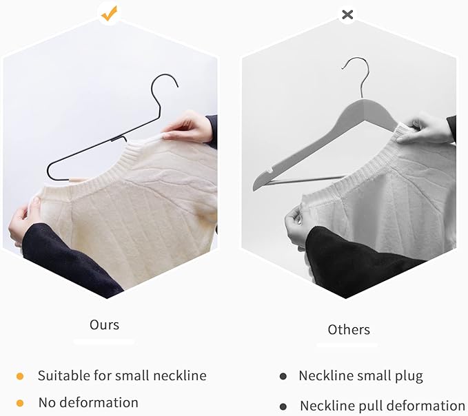 Nature Smile Premium Black Matt Metal Suit Clothes Hanger 10 Pack with a Smooth Beech Wood Pants Bar,Unique Coat Hanger Dress Hanger Shirt Hanger