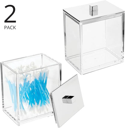 mDesign Plastic Rectangle Apothecary Canister - Organizer for Bathroom Vanity Countertop Shelf Decor - Holds Cotton Swabs, Soap, Makeup, Bath Salts - 2 Pack- Lumiere Collection - Clear/Chrome