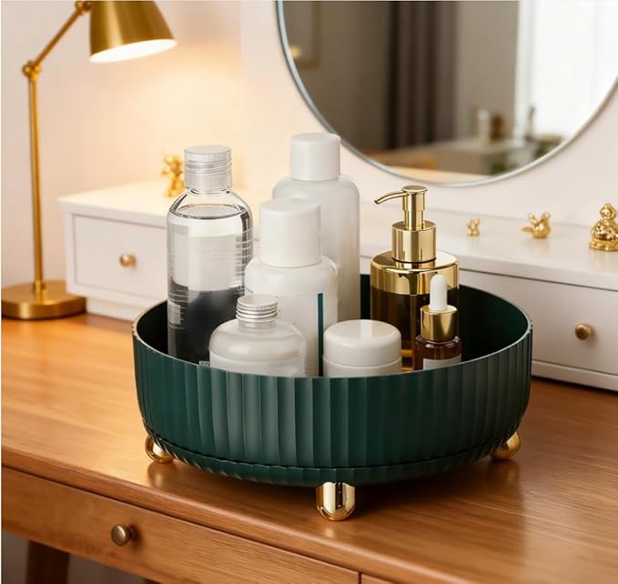 360°Rotating Organizer,Lazy Cosmetic Perfume Storage Organizer,Large-Capacity Round Display Box,Suitable for Bathroom Countertops,Dressers (Peacock Green)