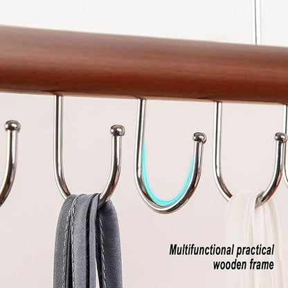 2PCS Belt Organizer Hanger,Sturdy Wood Belt Rack Closet Accessories with 8 Hooks Belt Organizer for Closet Organizers and Storage (Mahogany)