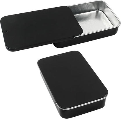 10 Pcs Black Metal Tin Container Slide Lid, 3.14" x 1.97" x 0.63" Metal Tin Container Slide Top for DIY Pills, Solid Perfumes, Lip Balms, Cards and Herbs