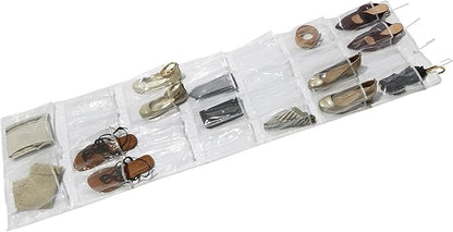 26-Pocket Over-The-Door Shoe Organizer - Clear PEVA Hanging Storage for Shoes & Accessories, Space-Saving with Metal Hooks (Fits All Doors, 24 Standard + 2 Large Pockets)