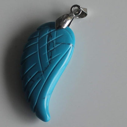 35mm Hand carved mixed gemstom angel wing for necklace pendant bead (man-made blue turquoise)