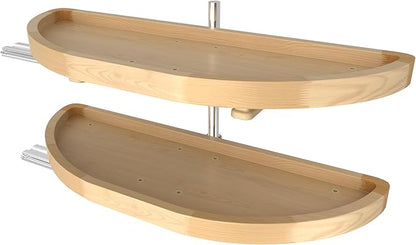 Rev-A-Shelf 32" Dual Shelf Half Moon Lazy Susan Organizer for Diagonal Blind Corner Kitchen Cabinets, Pullout Turntable Trays, Wood, 4WLS882-32-570