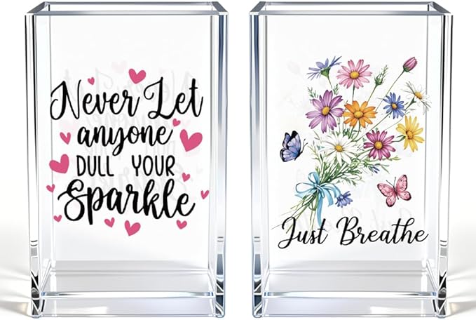 Girl Power 2 Pack Acrylic Cosmetic Pencil Pen Holder Cup, Hope Inspirational Makeup Brush Organizer Holder, Women Faith Gifts, Christian Encouragement Gifts for Women Mom Daughter Sister Teacher
