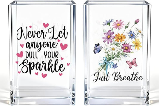 Girl Power 2 Pack Acrylic Cosmetic Pencil Pen Holder Cup, Hope Inspirational Makeup Brush Organizer Holder, Women Faith Gifts, Christian Encouragement Gifts for Women Mom Daughter Sister Teacher