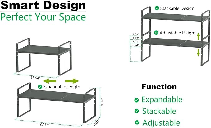 Jojocross Expandable Stackable Spice Rack Cabinet Shelf Organizer in Cabinets Shelves Kitchen Cupboard Organization Stack up Racks Pantry Countertop Storage (Gray, Medium 3 Packs)