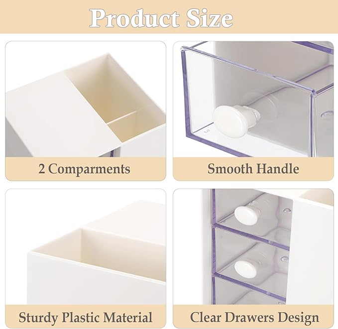 Hair Accessories Organizer with Hair Brush Holder Cosmetic Storage Case with Drawer for Makeup Sponge Plastic Desktop Organizer, White
