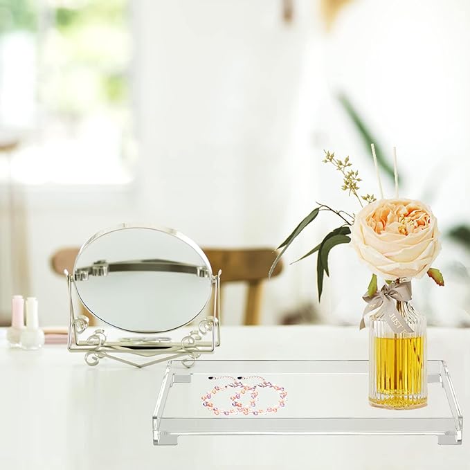 Vanity Bathroom Tray, Acrylic Rectangle Decorative Catchall Organizer Storage Tray (Large-Clear)