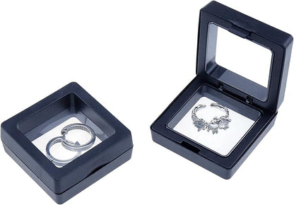 Coshar 20PCS 3D Floating Frame Coin Display Case, Clear PE Jewelry Storage Box, 3D Floating Storage Frame Holder for Jewelry Rings Challenge Coins Medallions Collectibles, Black, 2" x 2" x 0.8"