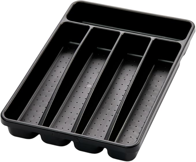 madesmart Mini Silverware Tray, 5 Compartment Flatware Organizer for Forks, Knives & Spoons, Durable Drawer Organizer, Carbon