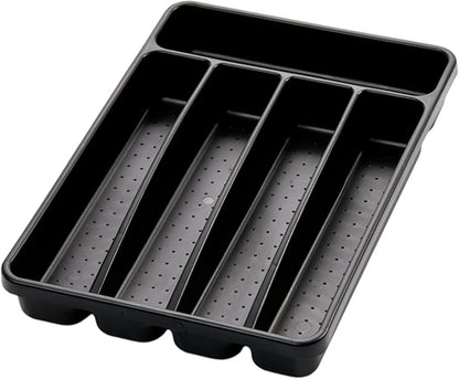 madesmart Mini Silverware Tray, 5 Compartment Flatware Organizer for Forks, Knives & Spoons, Durable Drawer Organizer, Carbon