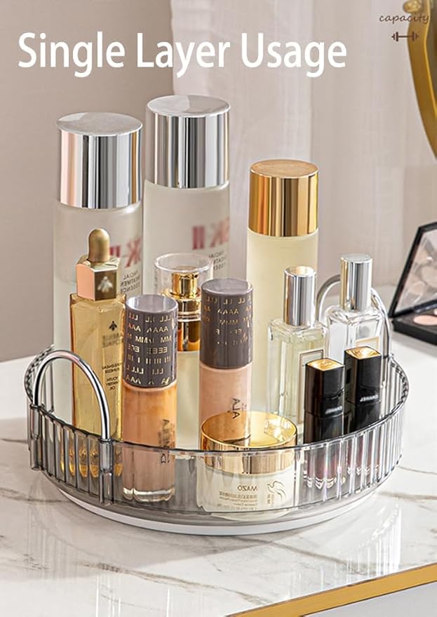 Skincare Organizers 360 Rotating, 3 Tier Round Makeup Organizer Countertop,Holder Rack Large Spinning Cosmetics Display Cases, Perfume Beauty Storage for Vanity, Countertop, Bathroom (Gray)