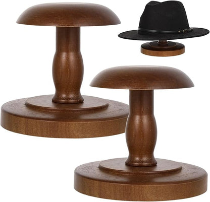 2PCS Vintage Wooden Hat Rack Stand, Rustic Hat Rack Display Stand, Brown Tabletop Cap Hats Rack Organizer with Wig Holder Display for Closet, Home Decor Display for Closet Dresser Home Decor Man Cave