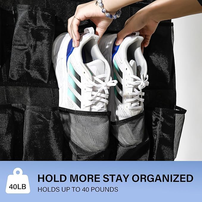 28 Mesh Pockets Hanging Shoe Organizer, Over the Door Shoe Organizer，Closet Storage Holder for Back of Door Storage Holder for Back of Door(White)
