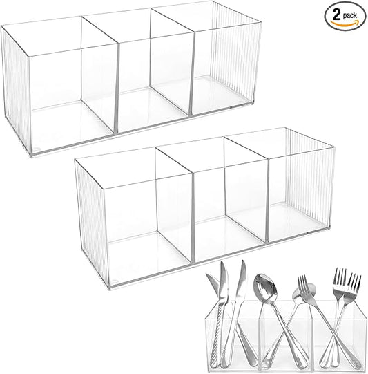 Rainmae Large Cutlery Storage Organizer, Plastic Cutlery Utensil Holder Storage Organizer Caddy for Kitchen Countertop Organization, Holds Fork, Knife, Spoon, Silverware Tableware Storage Box
