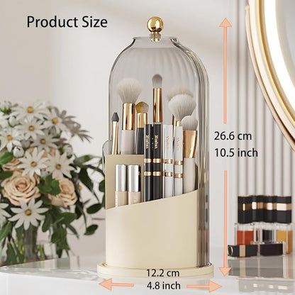 Toothbrush storage rack 360 Rotating Beauty Brushes Storage, Makeup Brush Holder with Lid, Waterproof Dustproof Bathroom toothbrush storage box (Transparent)