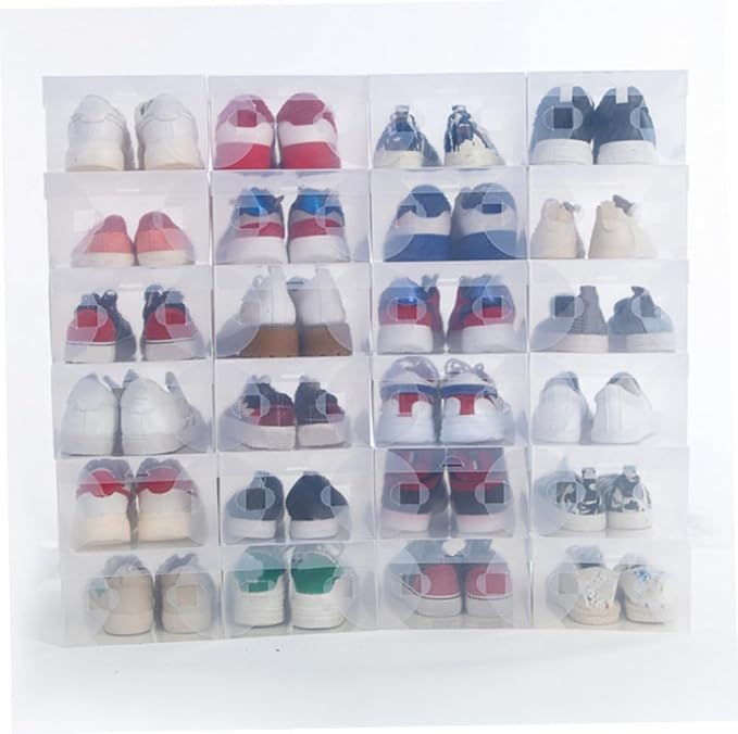 6pcs Shoe Storage Box Plastic Shoes Cases Dustproof and Stackable Bins for Home Organization