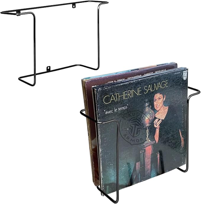 2 Pcs Vinyl Wall Mount Holder, Metal Vinyl Record Wall Mount Shelf, Matte Black Floating LP Display Rack, Minimalist Steel Album Holder, Wall Mounted Storage for LPs & Album Covers Black